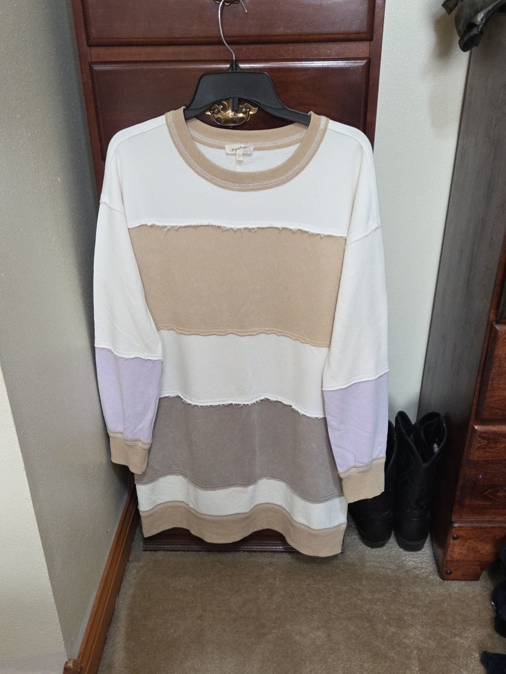 Mystree Colorblock Knit Pullover - Cream, Tan, Light Gray & Pale Lavender